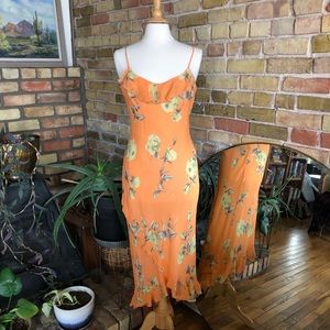 Vintage Orange Floral Midi Dress